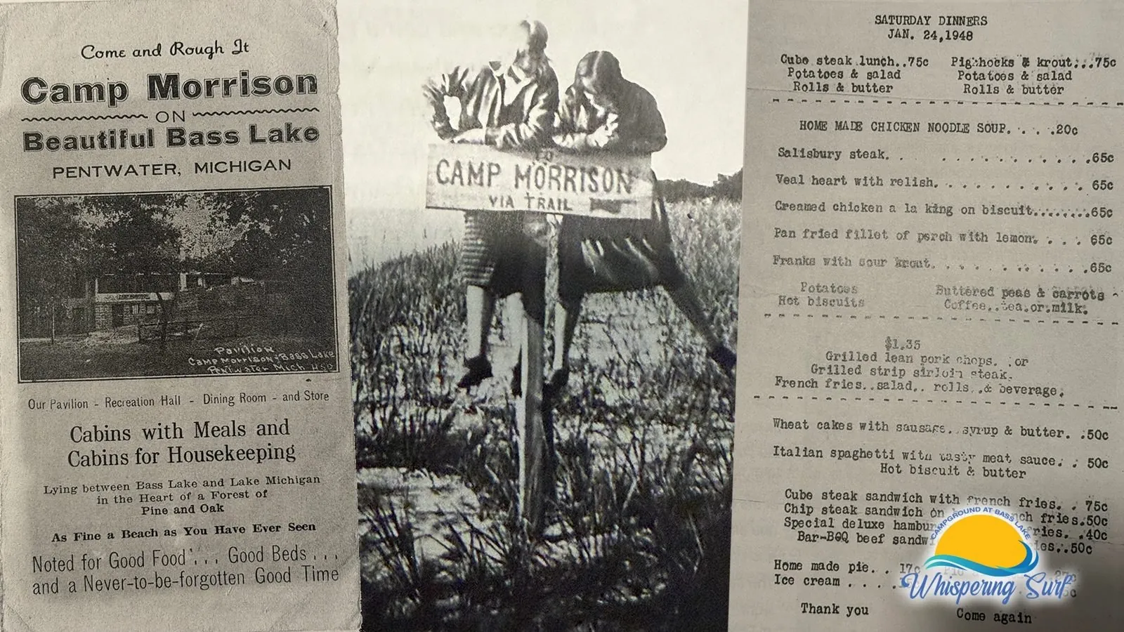 Vintage Camp Morrison brochure for cabins on beautiful Bass Lake in Pentwater