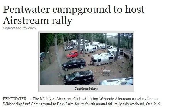 Newspaper article: Pentwater campground to host Airstream rally