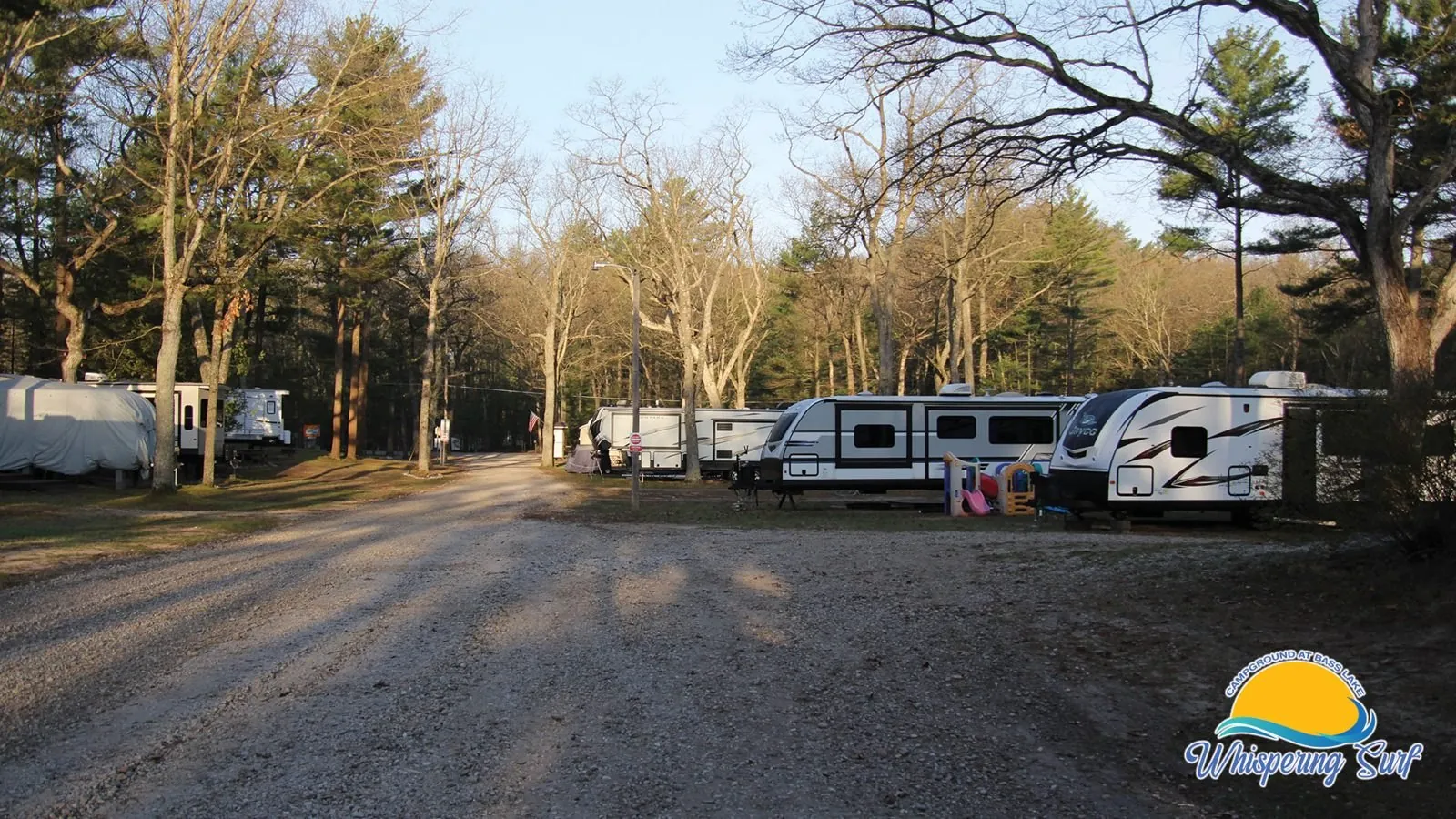 Seasonal RV campsites along the campground road